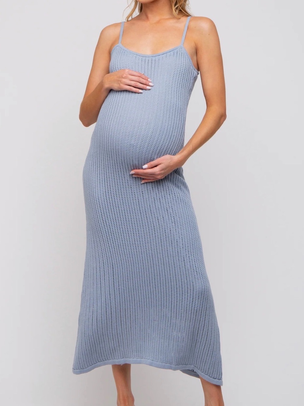 Light Blue Open Knit Crochet Maternity Dress